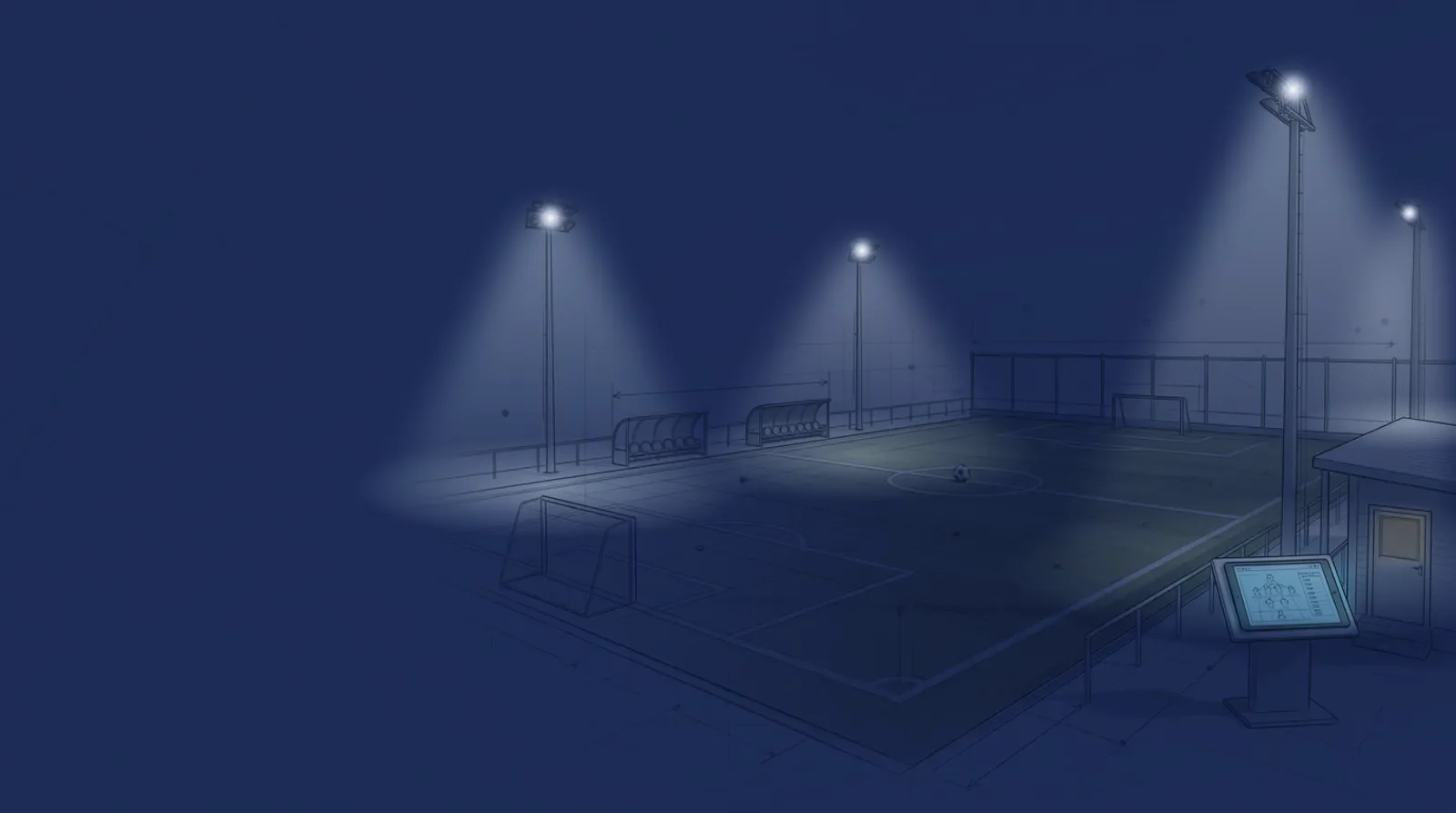 Sportesemény-foglaló és közösségi menedzser – témához illő illusztráció, éjjeli nézet